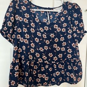 TJX Hippie Rose Navy Blue Floral Top